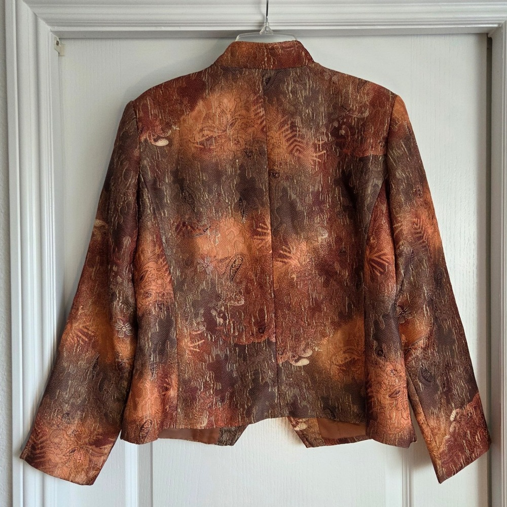Coldwater Creek Abstract Print Textured Zip Front Blazer Jacket Sz 16 Artsy - Picture 2 of 5